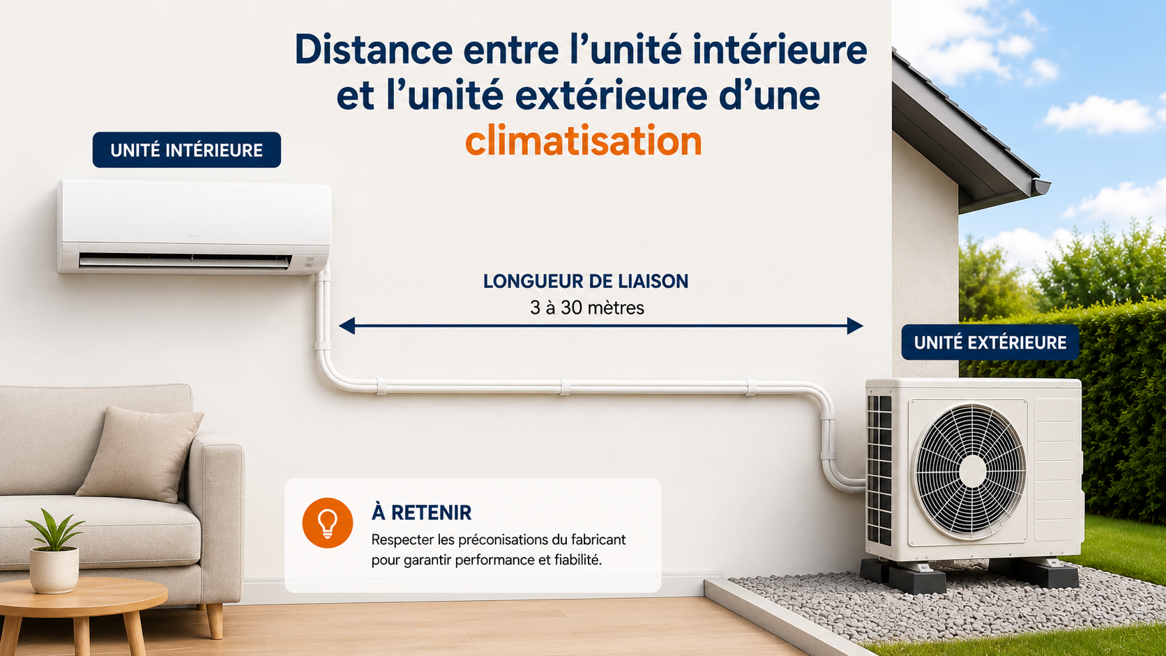 Quelle distance respecter entre l'unité intérieure et l'unité extérieure d'une climatisation ?